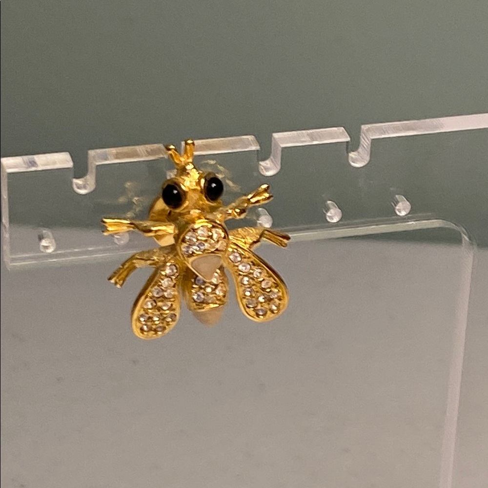 Gold Bee Brooch with Crystals
